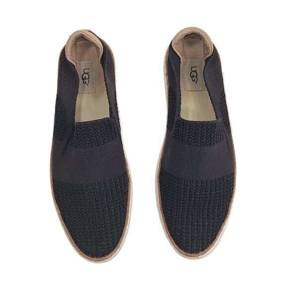 Ugg Sammy Sneakers Womens 10 Black Soft Knit Leather Trim Slip On Casual Comfort - Picture 2 of 5